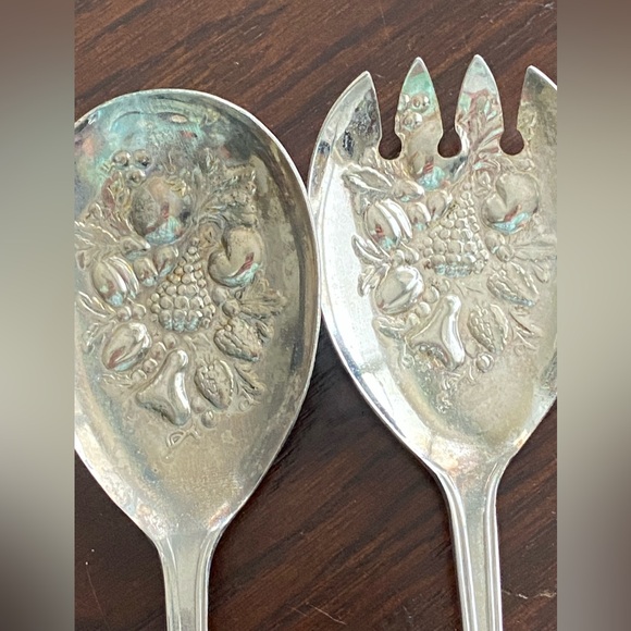 Vintage Sheffield England Silver Plated Bon Berry Serving Salad Set Spoons - Picture 5 of 6